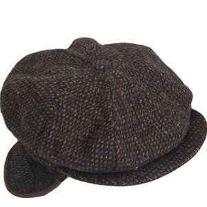 Vintage Eddie Bauer Harris Tweed Hand Woven News Boy Style Hat Flap Wool Size XL